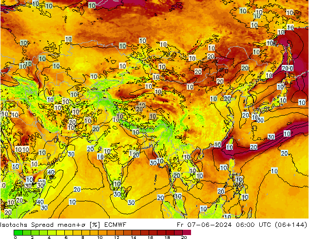 Isotachs Spread ECMWF Fr 07.06.2024 06 UTC