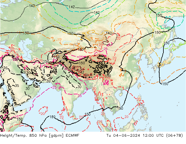 Height/Temp. 850 hPa ECMWF wto. 04.06.2024 12 UTC