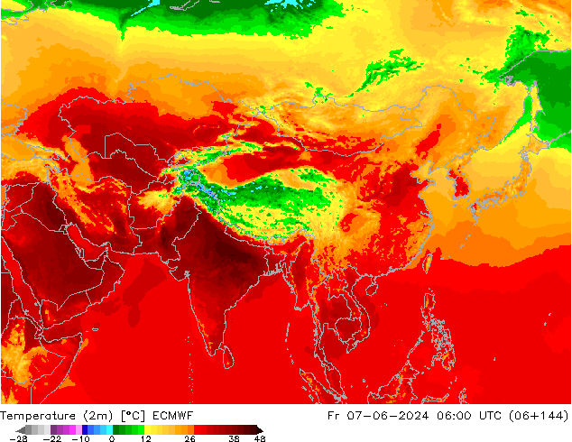 mapa temperatury (2m) ECMWF pt. 07.06.2024 06 UTC