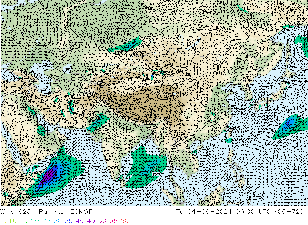 Wind 925 hPa ECMWF Tu 04.06.2024 06 UTC