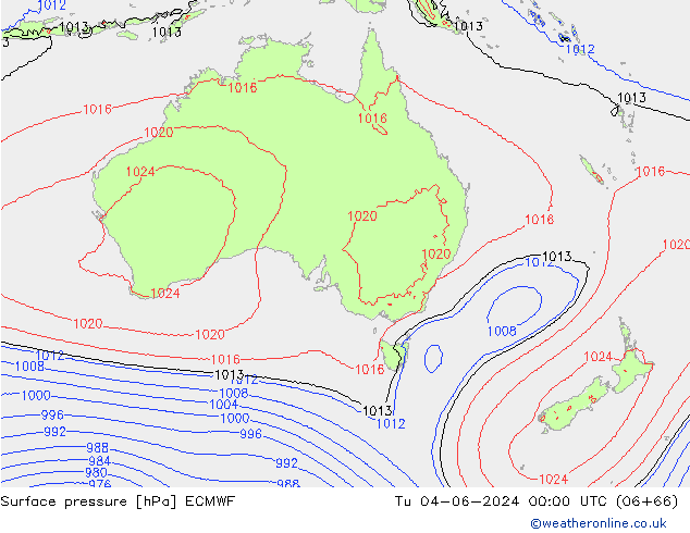 Surface pressure ECMWF Tu 04.06.2024 00 UTC