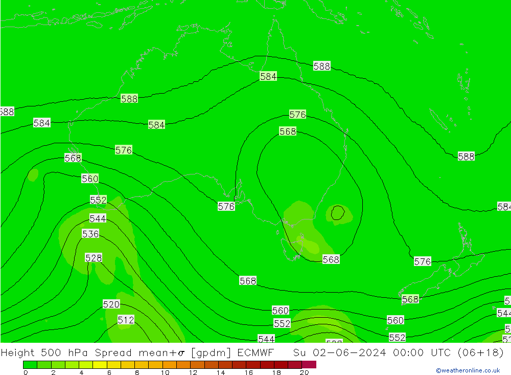 Height 500 hPa Spread ECMWF dom 02.06.2024 00 UTC