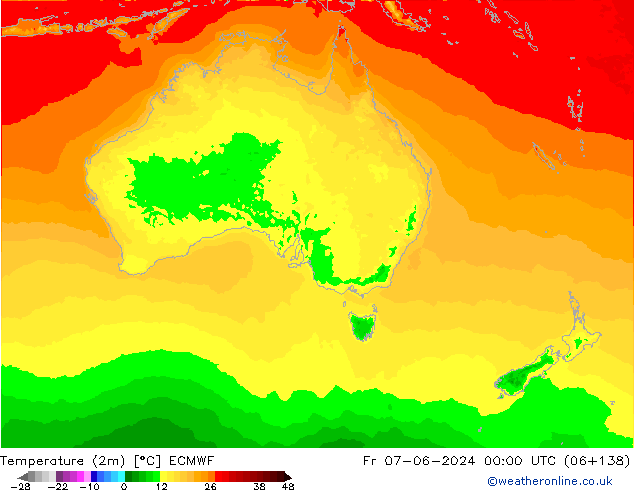 Sıcaklık Haritası (2m) ECMWF Cu 07.06.2024 00 UTC