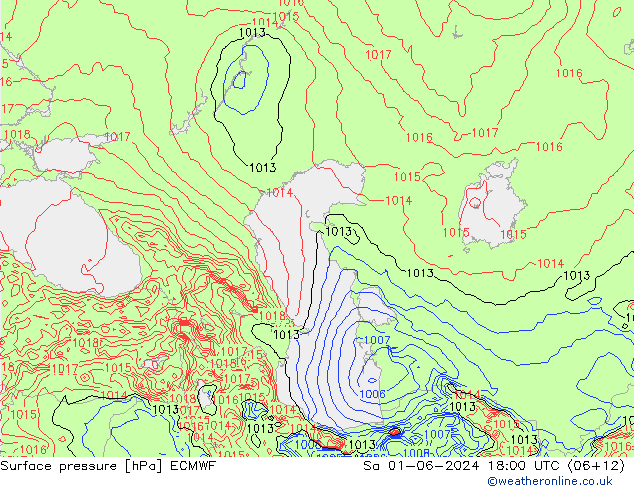 Surface pressure ECMWF Sa 01.06.2024 18 UTC