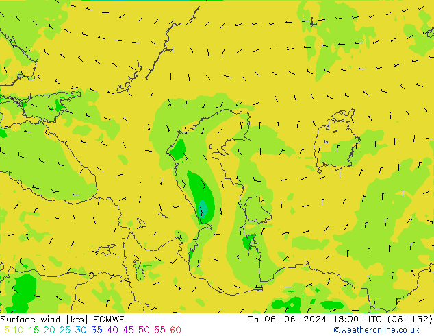 Viento 10 m ECMWF jue 06.06.2024 18 UTC