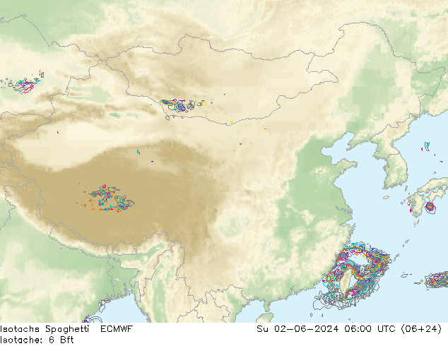 Isotachs Spaghetti ECMWF Dom 02.06.2024 06 UTC