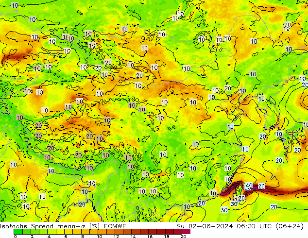 Isotachs Spread ECMWF Su 02.06.2024 06 UTC