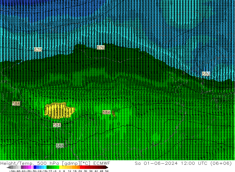 Height/Temp. 500 hPa ECMWF So 01.06.2024 12 UTC