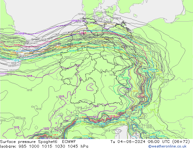Pressione al suolo Spaghetti ECMWF mar 04.06.2024 06 UTC