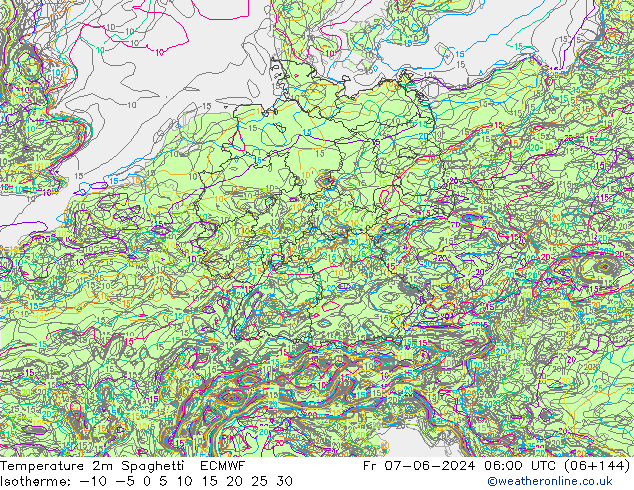 Temperatuurkaart Spaghetti ECMWF vr 07.06.2024 06 UTC