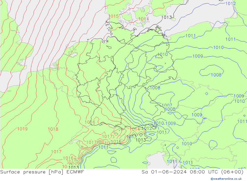 Presión superficial ECMWF sáb 01.06.2024 06 UTC