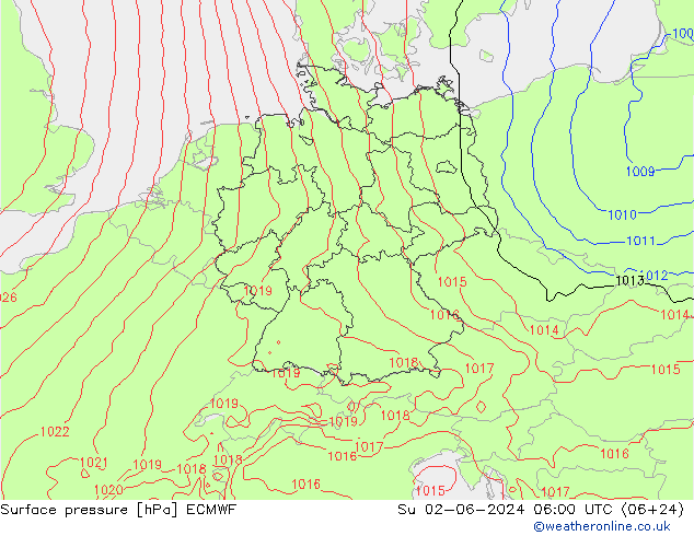 Luchtdruk (Grond) ECMWF zo 02.06.2024 06 UTC