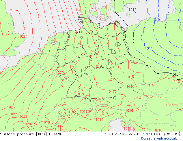 Bodendruck ECMWF So 02.06.2024 12 UTC