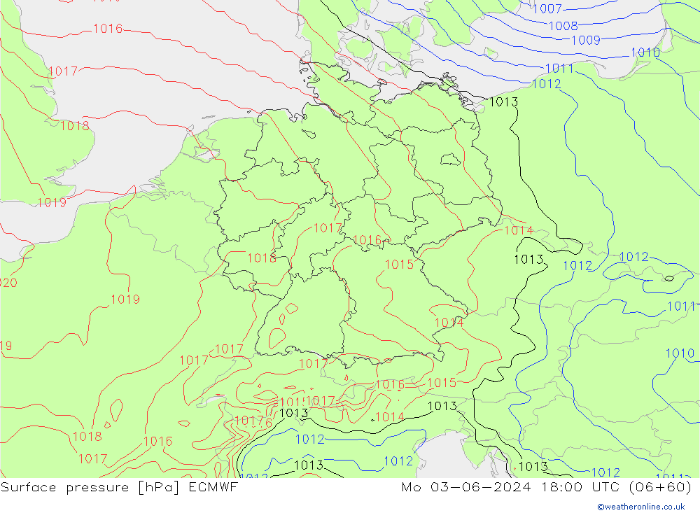 Bodendruck ECMWF Mo 03.06.2024 18 UTC