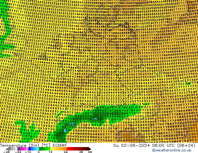 Temperatura (2m) ECMWF dom 02.06.2024 06 UTC