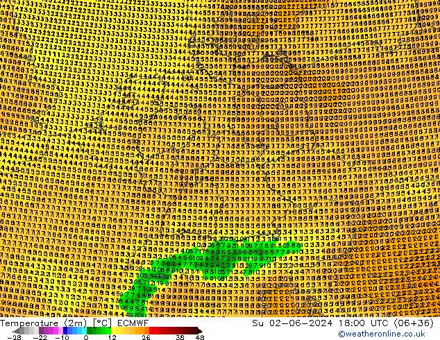 Temperaturkarte (2m) ECMWF So 02.06.2024 18 UTC