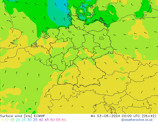 Wind 10 m ECMWF ma 03.06.2024 00 UTC