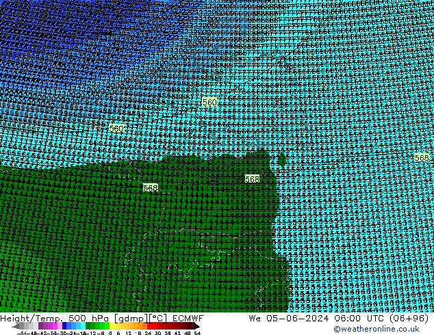 Hoogte/Temp. 500 hPa ECMWF wo 05.06.2024 06 UTC