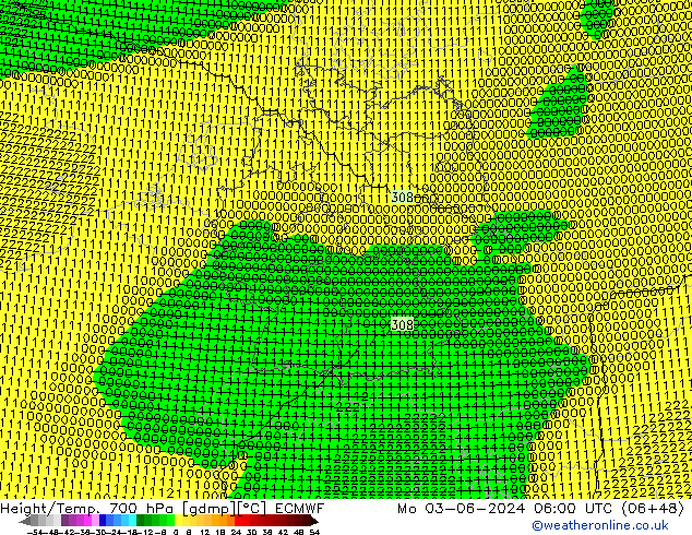 Hoogte/Temp. 700 hPa ECMWF ma 03.06.2024 06 UTC