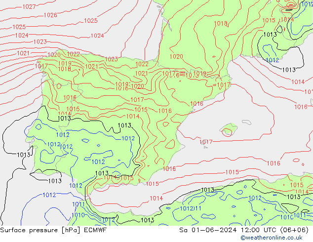 ciśnienie ECMWF so. 01.06.2024 12 UTC