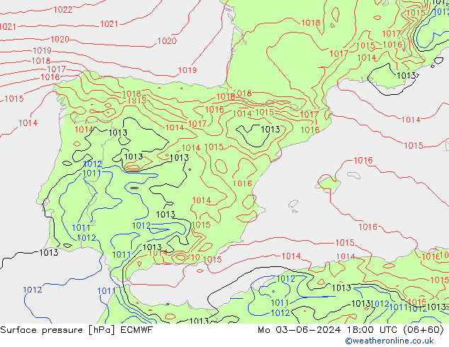 pressão do solo ECMWF Seg 03.06.2024 18 UTC