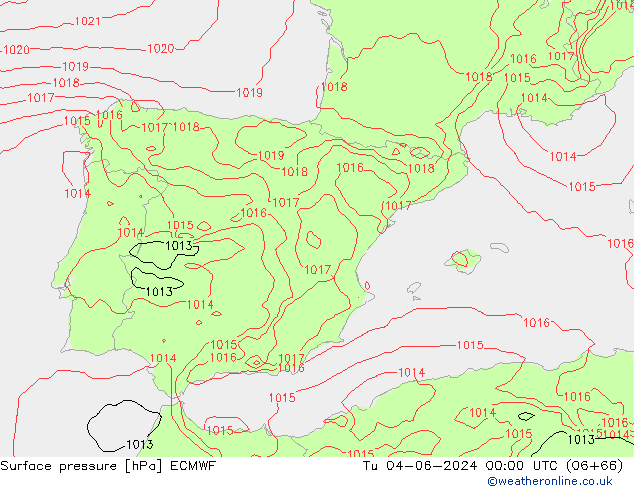 Surface pressure ECMWF Tu 04.06.2024 00 UTC