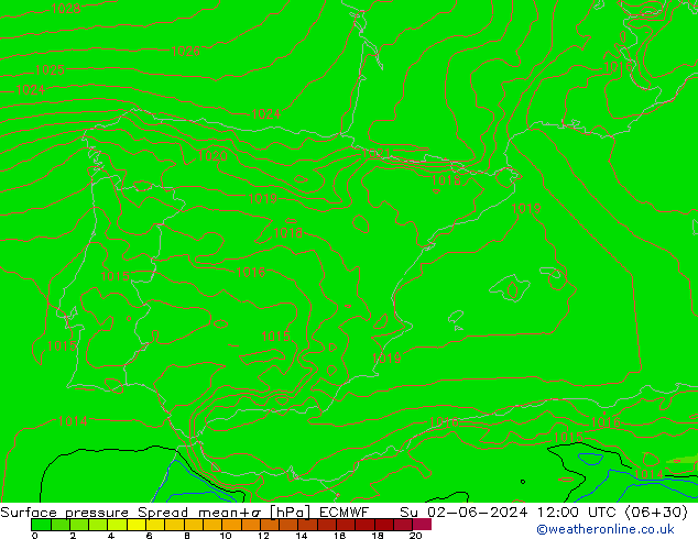 Yer basıncı Spread ECMWF Paz 02.06.2024 12 UTC