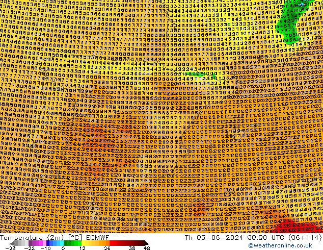 Temperature (2m) ECMWF Čt 06.06.2024 00 UTC