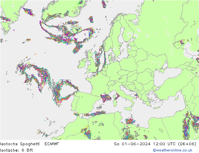 Isotachen Spaghetti ECMWF Sa 01.06.2024 12 UTC