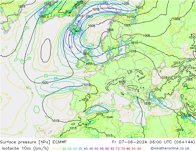 Isotachs (kph) ECMWF Sex 07.06.2024 06 UTC