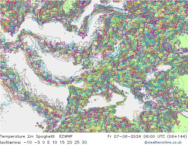 Temperature 2m Spaghetti ECMWF Fr 07.06.2024 06 UTC