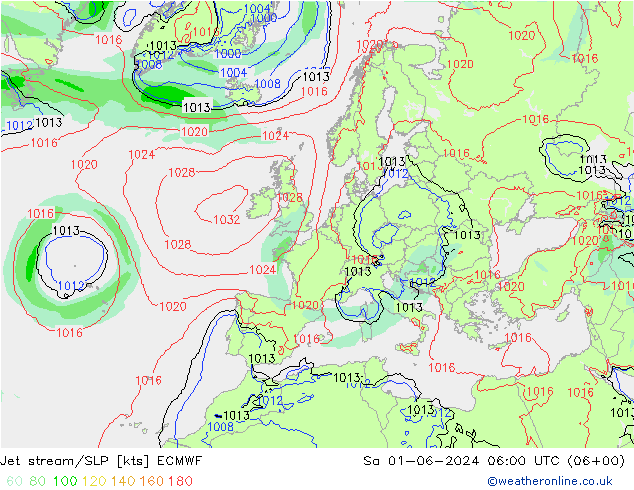 Polarjet/Bodendruck ECMWF Sa 01.06.2024 06 UTC