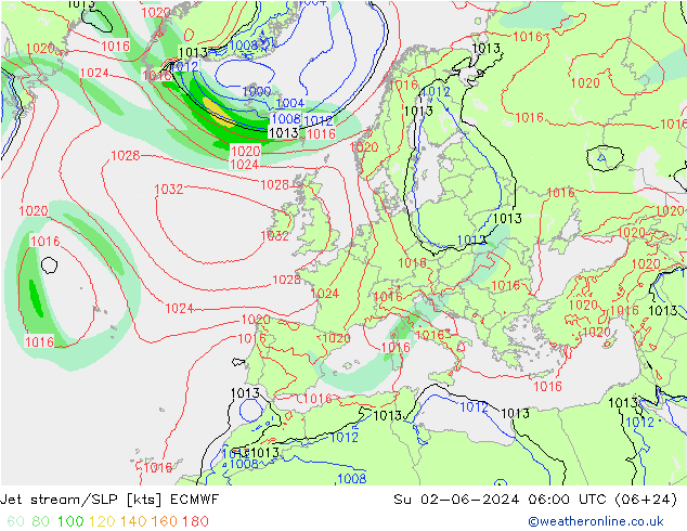 джет/приземное давление ECMWF Вс 02.06.2024 06 UTC