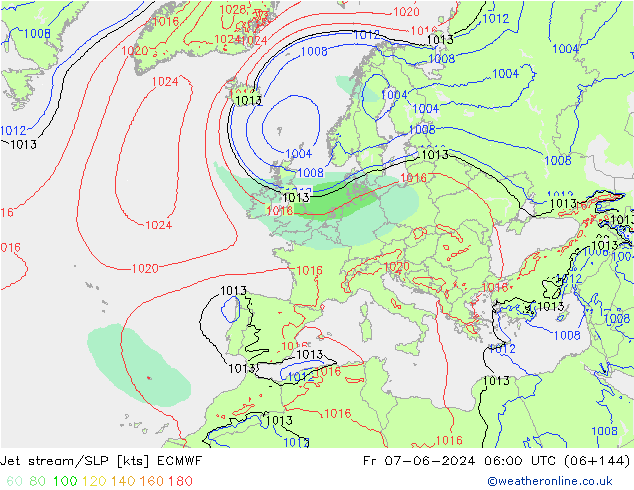 джет/приземное давление ECMWF пт 07.06.2024 06 UTC