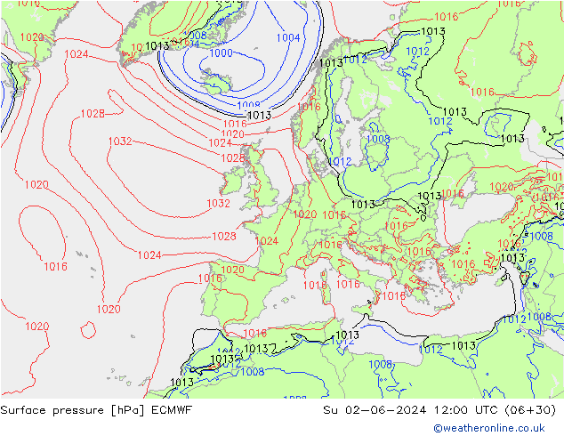 pressão do solo ECMWF Dom 02.06.2024 12 UTC