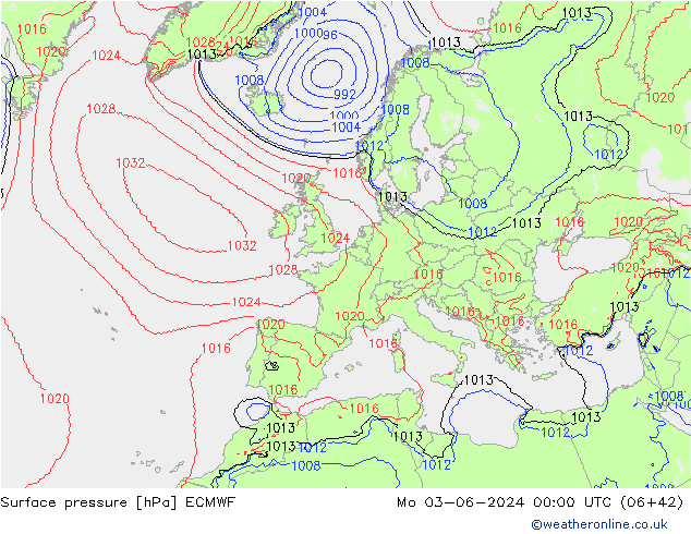 ciśnienie ECMWF pon. 03.06.2024 00 UTC