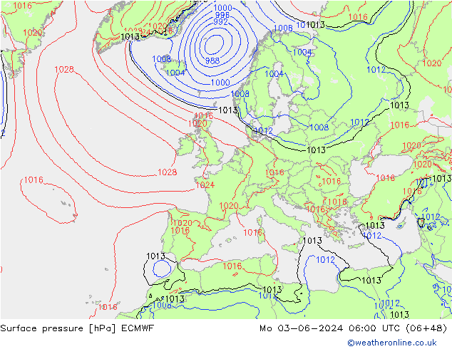 Presión superficial ECMWF lun 03.06.2024 06 UTC