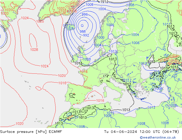 Yer basıncı ECMWF Sa 04.06.2024 12 UTC