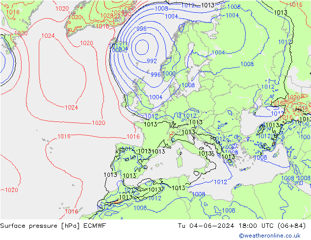 Yer basıncı ECMWF Sa 04.06.2024 18 UTC