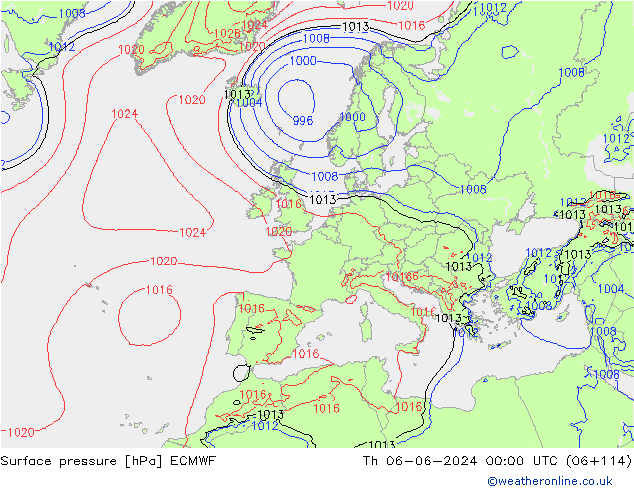 ciśnienie ECMWF czw. 06.06.2024 00 UTC