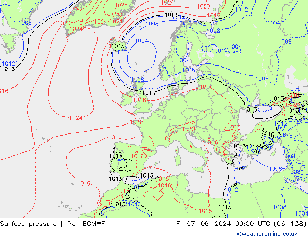 pressão do solo ECMWF Sex 07.06.2024 00 UTC