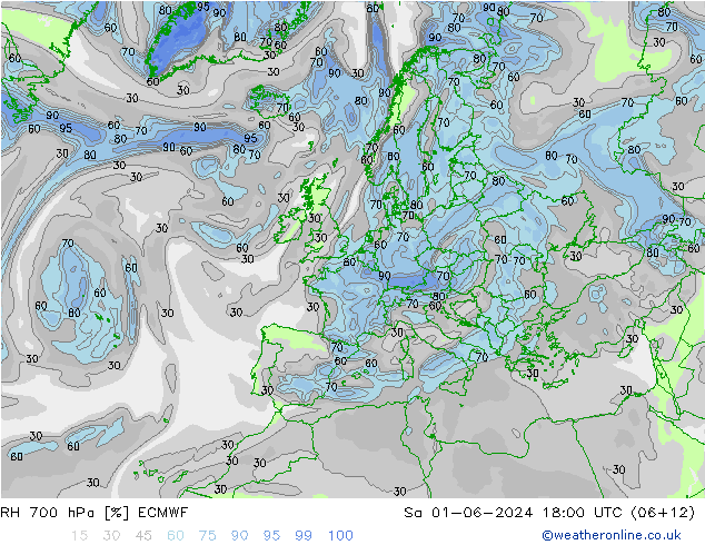 RH 700 hPa ECMWF Sa 01.06.2024 18 UTC