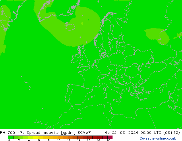 RH 700 hPa Spread ECMWF Po 03.06.2024 00 UTC