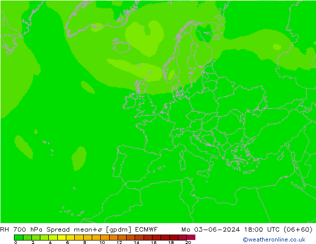 Humidité rel. 700 hPa Spread ECMWF lun 03.06.2024 18 UTC