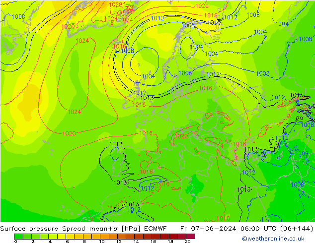 ciśnienie Spread ECMWF pt. 07.06.2024 06 UTC