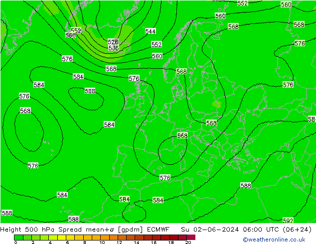 Height 500 hPa Spread ECMWF  02.06.2024 06 UTC