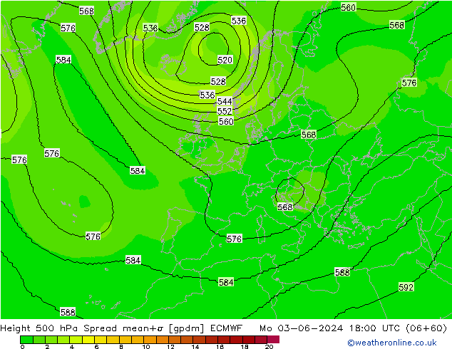 500 hPa Yüksekliği Spread ECMWF Pzt 03.06.2024 18 UTC