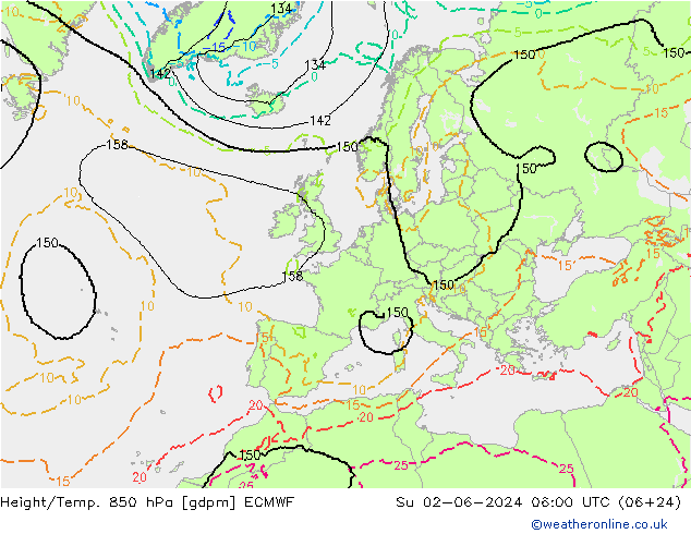 Height/Temp. 850 hPa ECMWF  02.06.2024 06 UTC