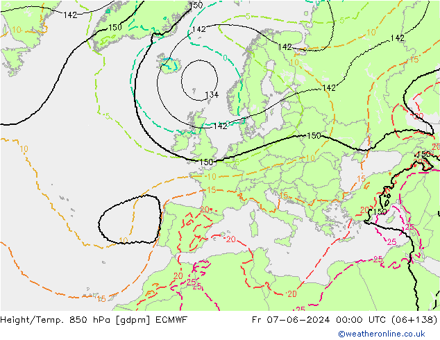 Hoogte/Temp. 850 hPa ECMWF vr 07.06.2024 00 UTC