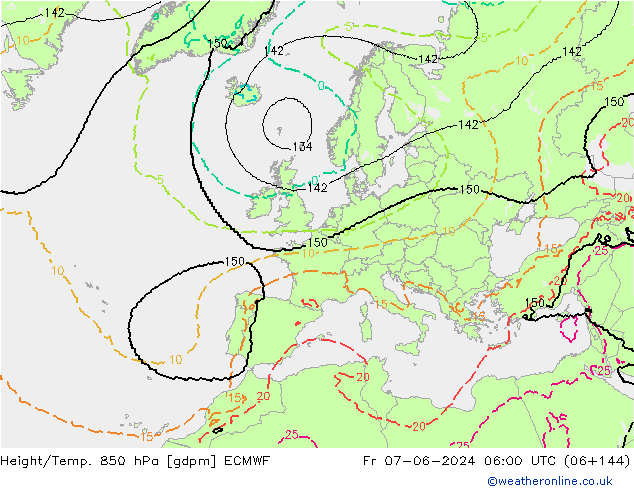 Height/Temp. 850 гПа ECMWF пт 07.06.2024 06 UTC